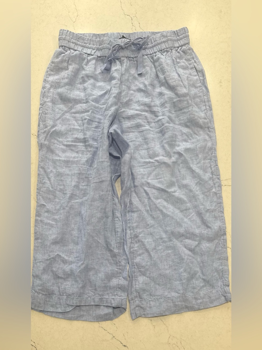 J.Crew Wide-Leg Linen Drawstring Pants Light Blue Chambray Regular L Cropped - Picture 1 of 6